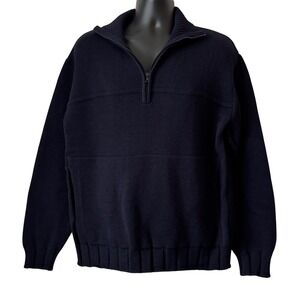 Barbour Men's Navy Blue 100% Pure New Wool Quarter Zip Sweater Heavy Knit